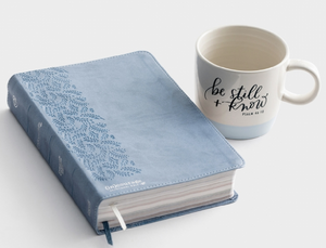 Blue Leather Touch InCourage Bible and "Be Still" Mug