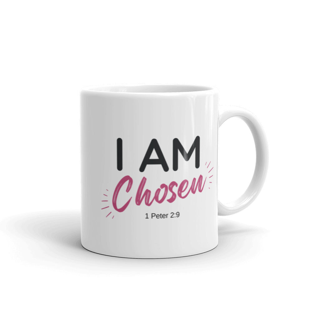 I am Chosen White glossy mug