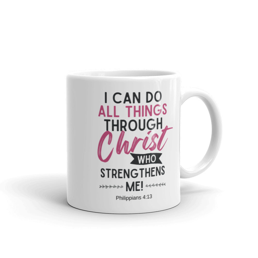Through Christ White glossy mug